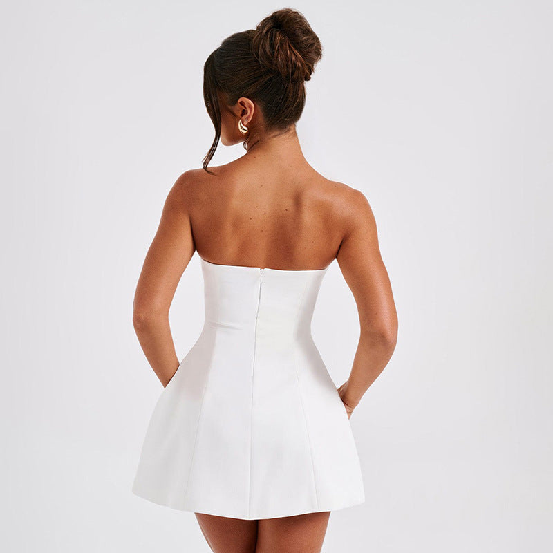 Robe Courte Bandeau à Encolure Bardot